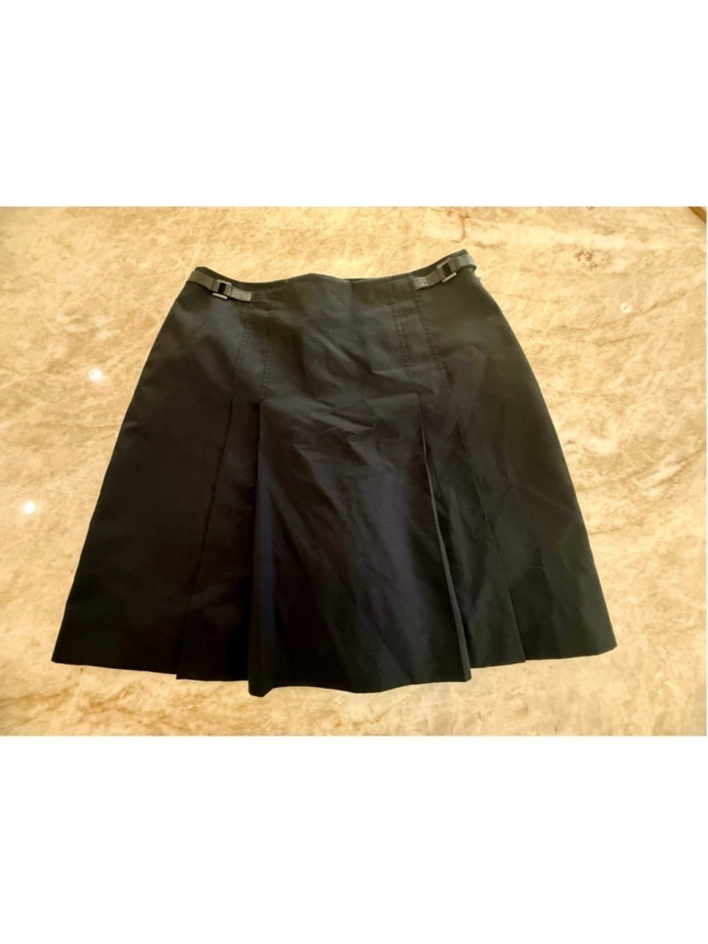 Renoma Sports Club Black A-Line Skort that is lined, leather tabs to waist